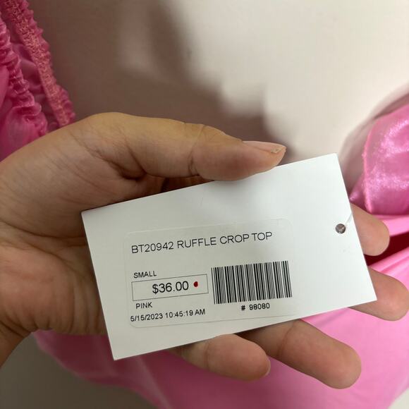 Anything Bling Pink Ruffle Crop Top Sz S NWT - Picture 5 of 11